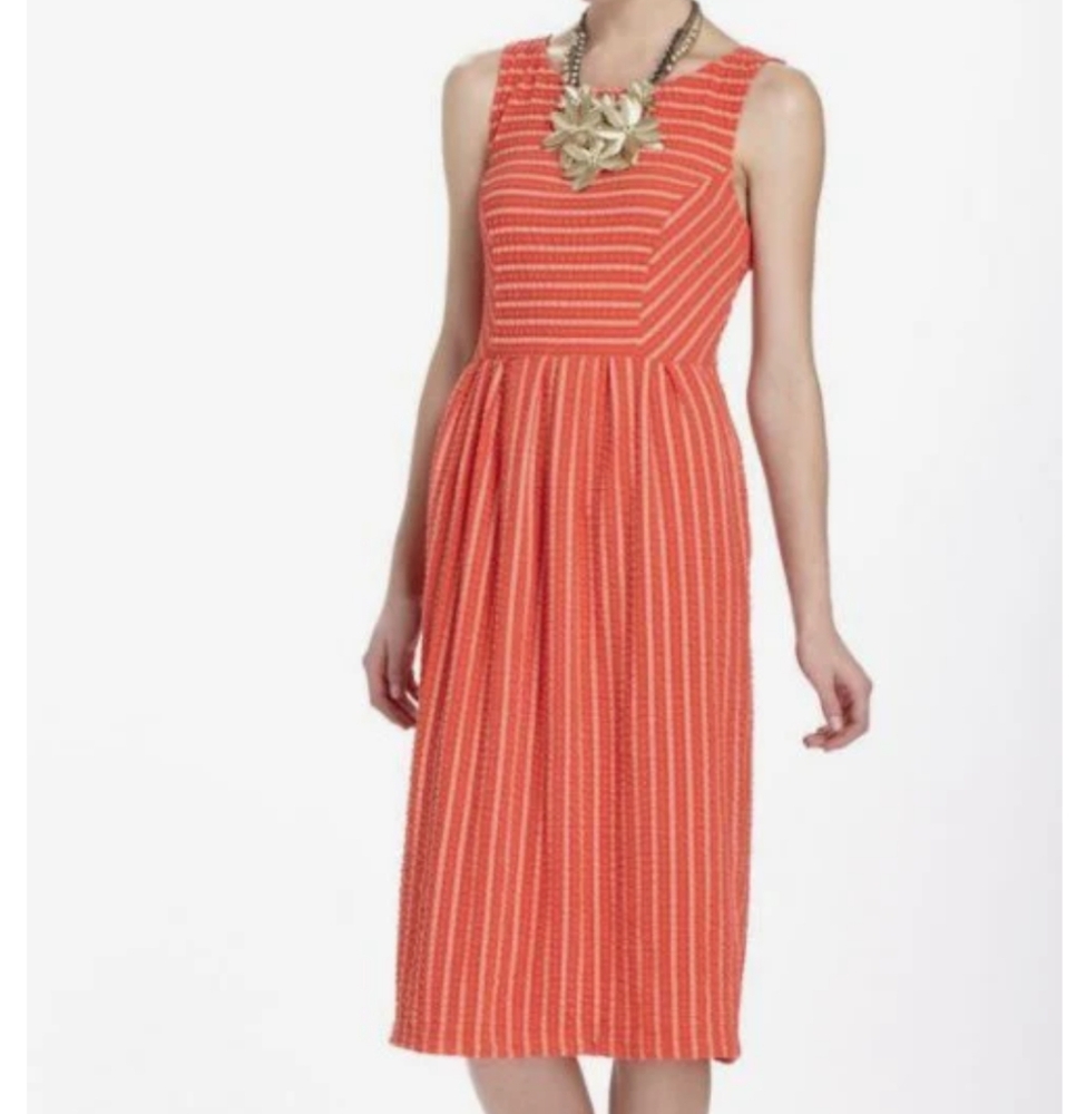 Anthropologie Postmark Orange Striped Retro Ribbon Popover Midi Dress